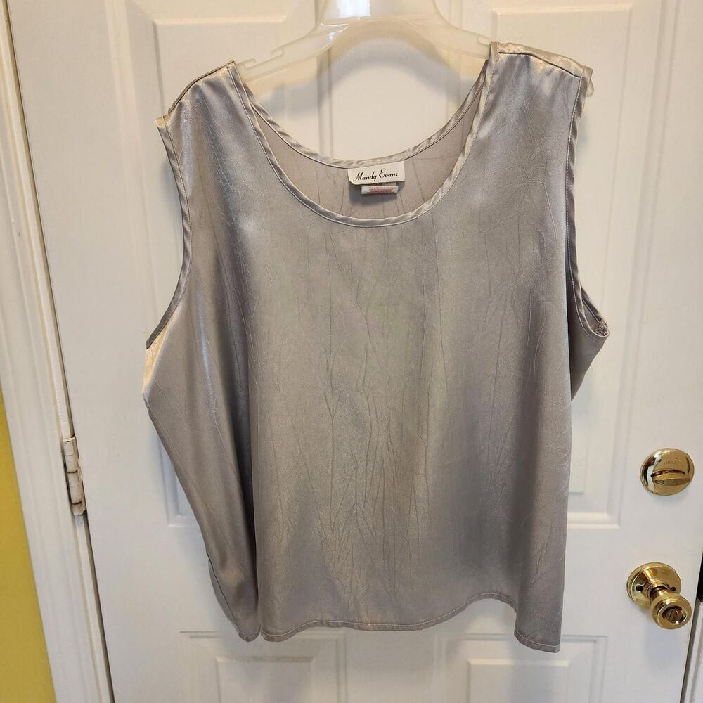silver gray dressy textured tank top for layering, size 2X, brand Mandy Evans